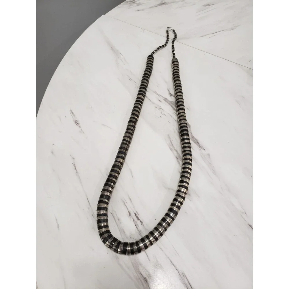 Vintage Statement Metal Disc Bead Necklace India Tribal Boho Snake Bib Brutalist